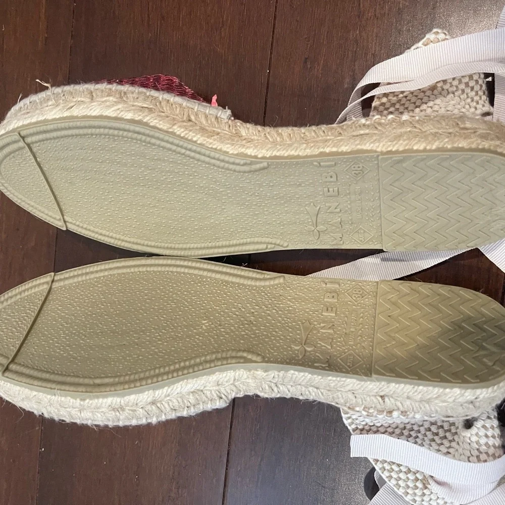 nwot nwob manebi pink metallic Espadrille Flats with laces 38 7.5